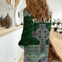 Personalized Celtic Cross Shamrock Ireland Women Casual Shirt Celtic Knot with Shamrock