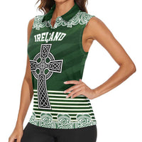 Personalized Celtic Cross Shamrock Ireland Women Sleeveless Polo Shirt Celtic Knot with Shamrock