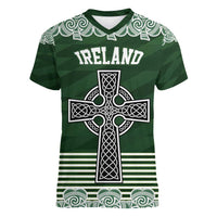 Personalized Celtic Cross Shamrock Ireland Women V-Neck T-Shirt Celtic Knot with Shamrock