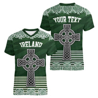 Personalized Celtic Cross Shamrock Ireland Women V-Neck T-Shirt Celtic Knot with Shamrock