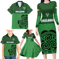Custom Ireland Football Family Matching Long Sleeve Bodycon Dress and Hawaiian Shirt Celtic Knot with Shamrock