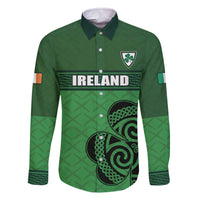 Custom Ireland Football Family Matching Off The Shoulder Long Sleeve Dress and Hawaiian Shirt Celtic Knot with Shamrock