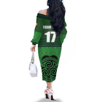Custom Ireland Football Family Matching Off The Shoulder Long Sleeve Dress and Hawaiian Shirt Celtic Knot with Shamrock