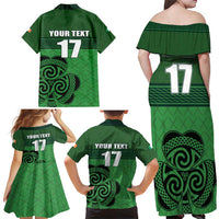 Custom Ireland Football Family Matching Off Shoulder Maxi Dress and Hawaiian Shirt Celtic Knot with Shamrock