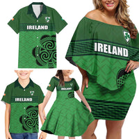 Custom Ireland Football Family Matching Off Shoulder Short Dress and Hawaiian Shirt Celtic Knot with Shamrock