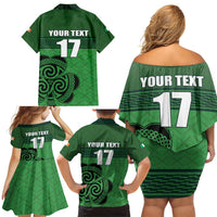 Custom Ireland Football Family Matching Off Shoulder Short Dress and Hawaiian Shirt Celtic Knot with Shamrock