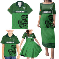 Custom Ireland Football Family Matching Puletasi and Hawaiian Shirt Celtic Knot with Shamrock