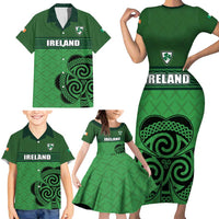 Custom Ireland Football Family Matching Short Sleeve Bodycon Dress and Hawaiian Shirt Celtic Knot with Shamrock