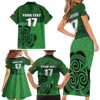 Custom Ireland Football Family Matching Short Sleeve Bodycon Dress and Hawaiian Shirt Celtic Knot with Shamrock