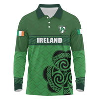 Custom Ireland Football Long Sleeve Polo Shirt Celtic Knot with Shamrock