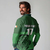 Custom Ireland Football Long Sleeve Polo Shirt Celtic Knot with Shamrock