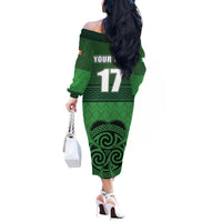 Custom Ireland Football Off The Shoulder Long Sleeve Dress Celtic Knot with Shamrock