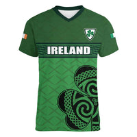 Custom Ireland Football Women V-Neck T-Shirt Celtic Knot with Shamrock