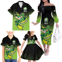 Custom Ireland Rugby Go Champions Family Matching Off The Shoulder Long Sleeve Dress and Hawaiian Shirt Irish Shamrock