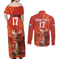 Custom Wales Football Go Champions Couples Matching Off Shoulder Maxi Dress and Long Sleeve Button Shirt Cymru am byth Red Style