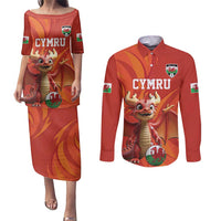 Custom Wales Football Go Champions Couples Matching Puletasi and Long Sleeve Button Shirt Cymru am byth Red Style