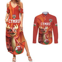 Custom Wales Football Go Champions Couples Matching Summer Maxi Dress and Long Sleeve Button Shirt Cymru am byth Red Style