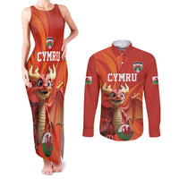 Custom Wales Football Go Champions Couples Matching Tank Maxi Dress and Long Sleeve Button Shirt Cymru am byth Red Style