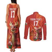 Custom Wales Football Go Champions Couples Matching Tank Maxi Dress and Long Sleeve Button Shirt Cymru am byth Red Style