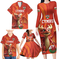 Custom Wales Football Go Champions Family Matching Long Sleeve Bodycon Dress and Hawaiian Shirt Cymru am byth Red Style