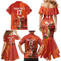 Custom Wales Football Go Champions Family Matching Mermaid Dress and Hawaiian Shirt Cymru am byth Red Style