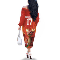 Custom Wales Football Go Champions Family Matching Off The Shoulder Long Sleeve Dress and Hawaiian Shirt Cymru am byth Red Style