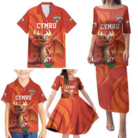 Custom Wales Football Go Champions Family Matching Puletasi and Hawaiian Shirt Cymru am byth Red Style