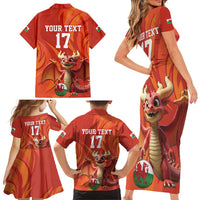 Custom Wales Football Go Champions Family Matching Short Sleeve Bodycon Dress and Hawaiian Shirt Cymru am byth Red Style