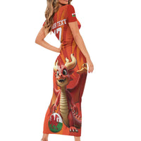 Custom Wales Football Go Champions Family Matching Short Sleeve Bodycon Dress and Hawaiian Shirt Cymru am byth Red Style