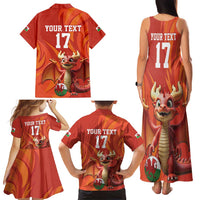 Custom Wales Football Go Champions Family Matching Tank Maxi Dress and Hawaiian Shirt Cymru am byth Red Style