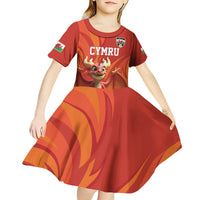 Custom Wales Football Go Champions Kid Short Sleeve Dress Cymru am byth Red Style
