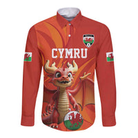 Custom Wales Football Go Champions Long Sleeve Button Shirt Cymru am byth Red Style