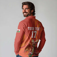 Custom Wales Football Go Champions Long Sleeve Polo Shirt Cymru am byth Red Style