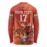 Custom Wales Football Go Champions Long Sleeve Shirt Cymru am byth Red Style