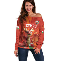 Custom Wales Football Go Champions Off Shoulder Sweater Cymru am byth Red Style