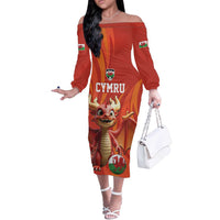 Custom Wales Football Go Champions Off The Shoulder Long Sleeve Dress Cymru am byth Red Style