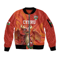 Custom Wales Football Go Champions Sleeve Zip Bomber Jacket Cymru am byth Red Style