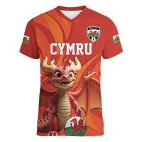 Custom Wales Football Go Champions Women V-Neck T-Shirt Cymru am byth Red Style