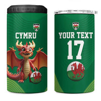 Custom Wales Football Go Champions 4 in 1 Can Cooler Tumbler Cymru am byth Green Style