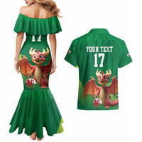 Custom Wales Football Go Champions Couples Matching Mermaid Dress and Hawaiian Shirt Cymru am byth Green Style
