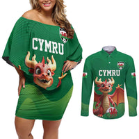 Custom Wales Football Go Champions Couples Matching Off Shoulder Short Dress and Long Sleeve Button Shirt Cymru am byth Green Style
