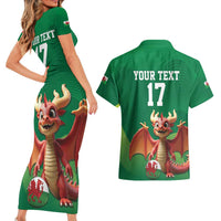 Custom Wales Football Go Champions Couples Matching Short Sleeve Bodycon Dress and Hawaiian Shirt Cymru am byth Green Style