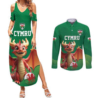 Custom Wales Football Go Champions Couples Matching Summer Maxi Dress and Long Sleeve Button Shirt Cymru am byth Green Style
