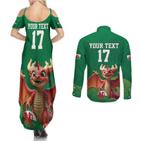 Custom Wales Football Go Champions Couples Matching Summer Maxi Dress and Long Sleeve Button Shirt Cymru am byth Green Style