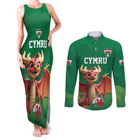 Custom Wales Football Go Champions Couples Matching Tank Maxi Dress and Long Sleeve Button Shirt Cymru am byth Green Style