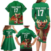 Custom Wales Football Go Champions Family Matching Long Sleeve Bodycon Dress and Hawaiian Shirt Cymru am byth Green Style