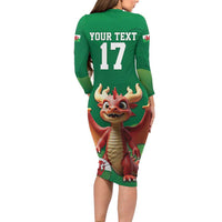 Custom Wales Football Go Champions Family Matching Long Sleeve Bodycon Dress and Hawaiian Shirt Cymru am byth Green Style