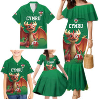 Custom Wales Football Go Champions Family Matching Mermaid Dress and Hawaiian Shirt Cymru am byth Green Style