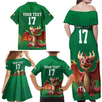 Custom Wales Football Go Champions Family Matching Off Shoulder Maxi Dress and Hawaiian Shirt Cymru am byth Green Style