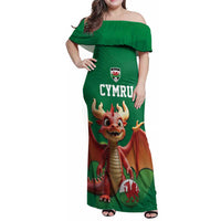 Custom Wales Football Go Champions Family Matching Off Shoulder Maxi Dress and Hawaiian Shirt Cymru am byth Green Style